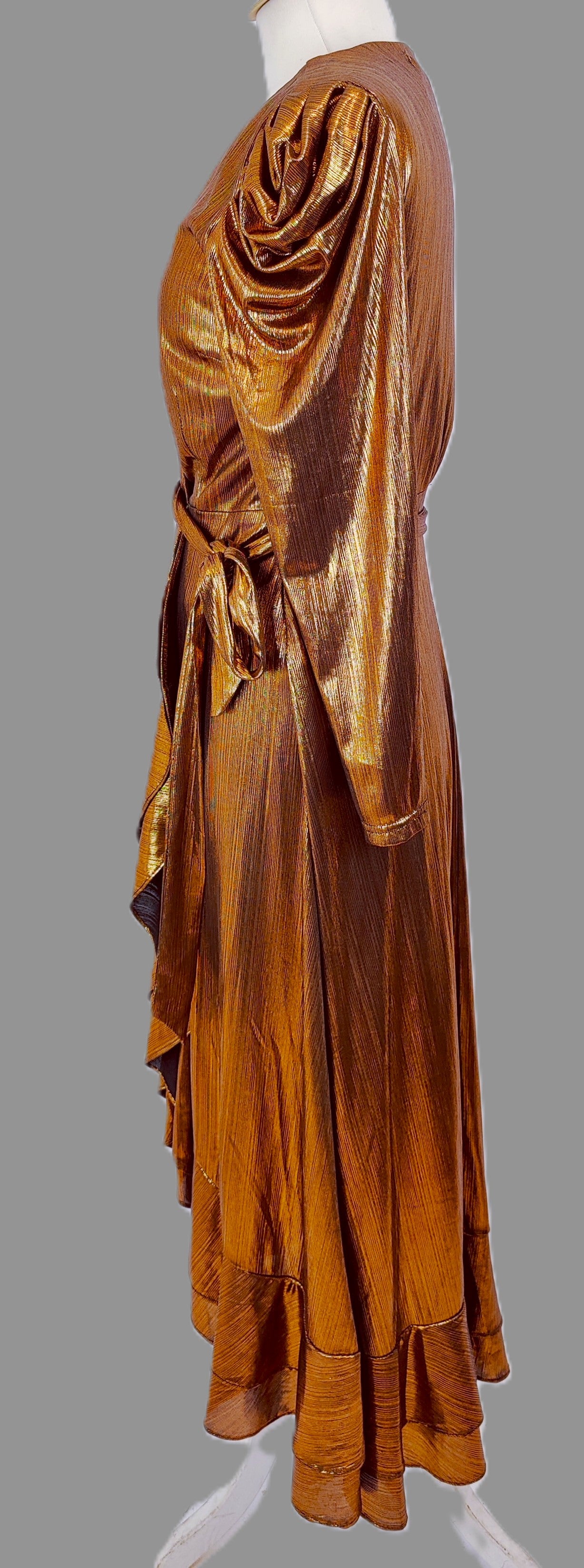 Karen Millen Lamé Ruffle Evening Party Maxi Dress- Rose Gold