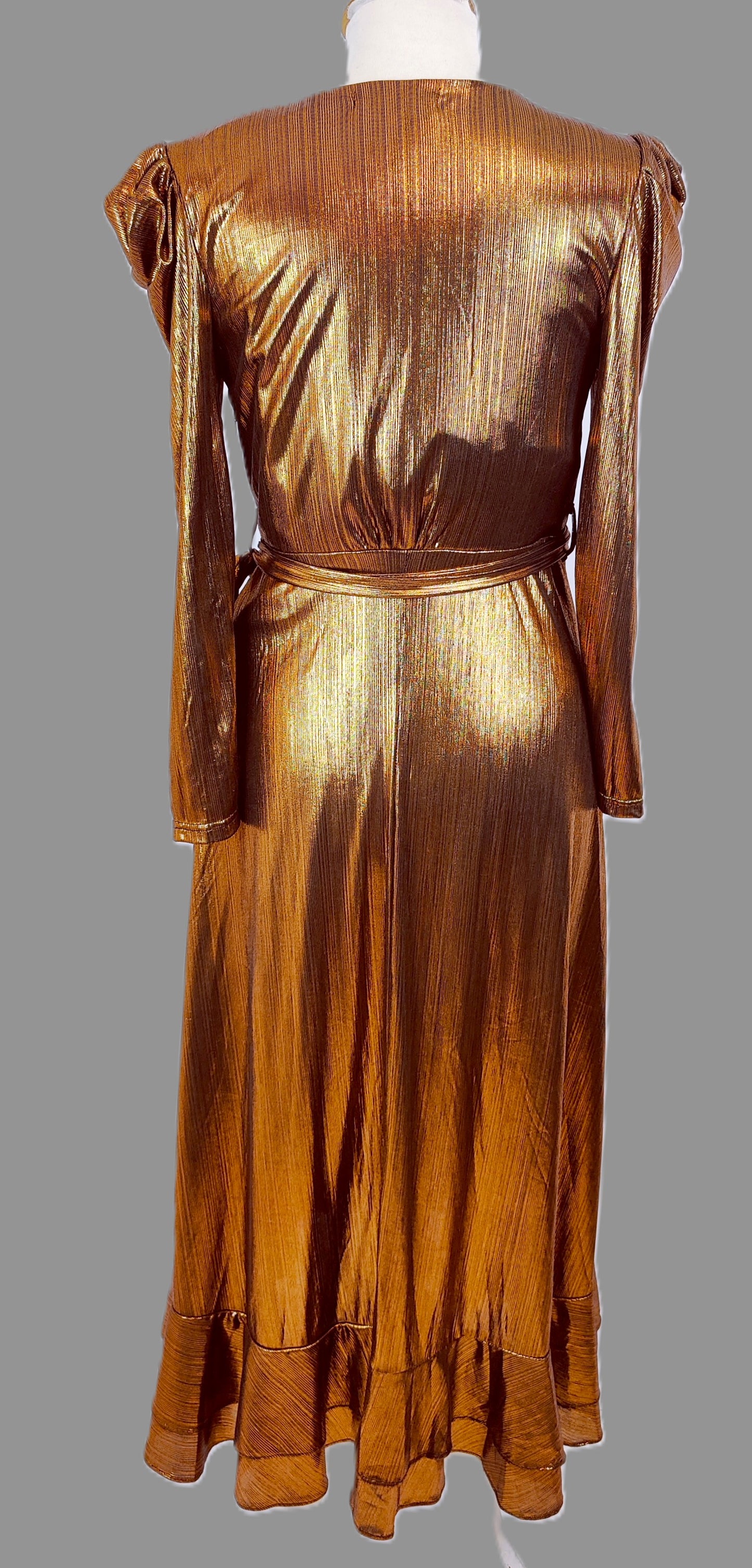 Karen Millen Lamé Ruffle Evening Party Maxi Dress- Rose Gold