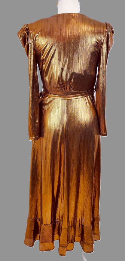 Karen Millen Lamé Ruffle Evening Party Maxi Dress- Rose Gold