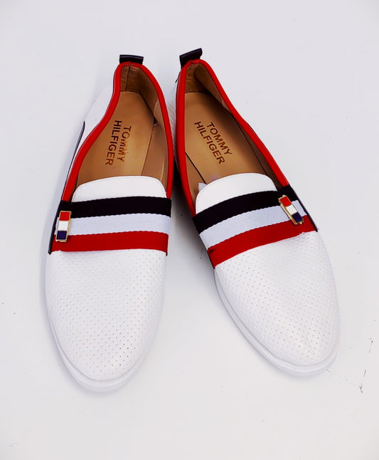 Tommy Hilfiger Women's Loafers-White with Red,White and Blue Band