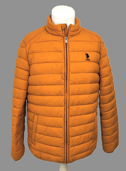 US Polo Assn. Mens Lightweight Bound Quilted Jacket-Mustard/Orange