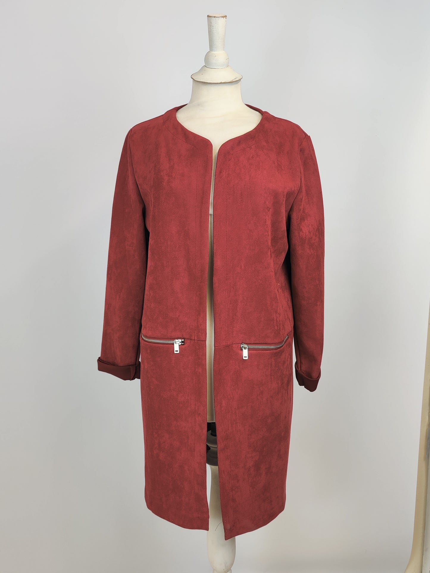 Full Circle Red Suede Long Blazer