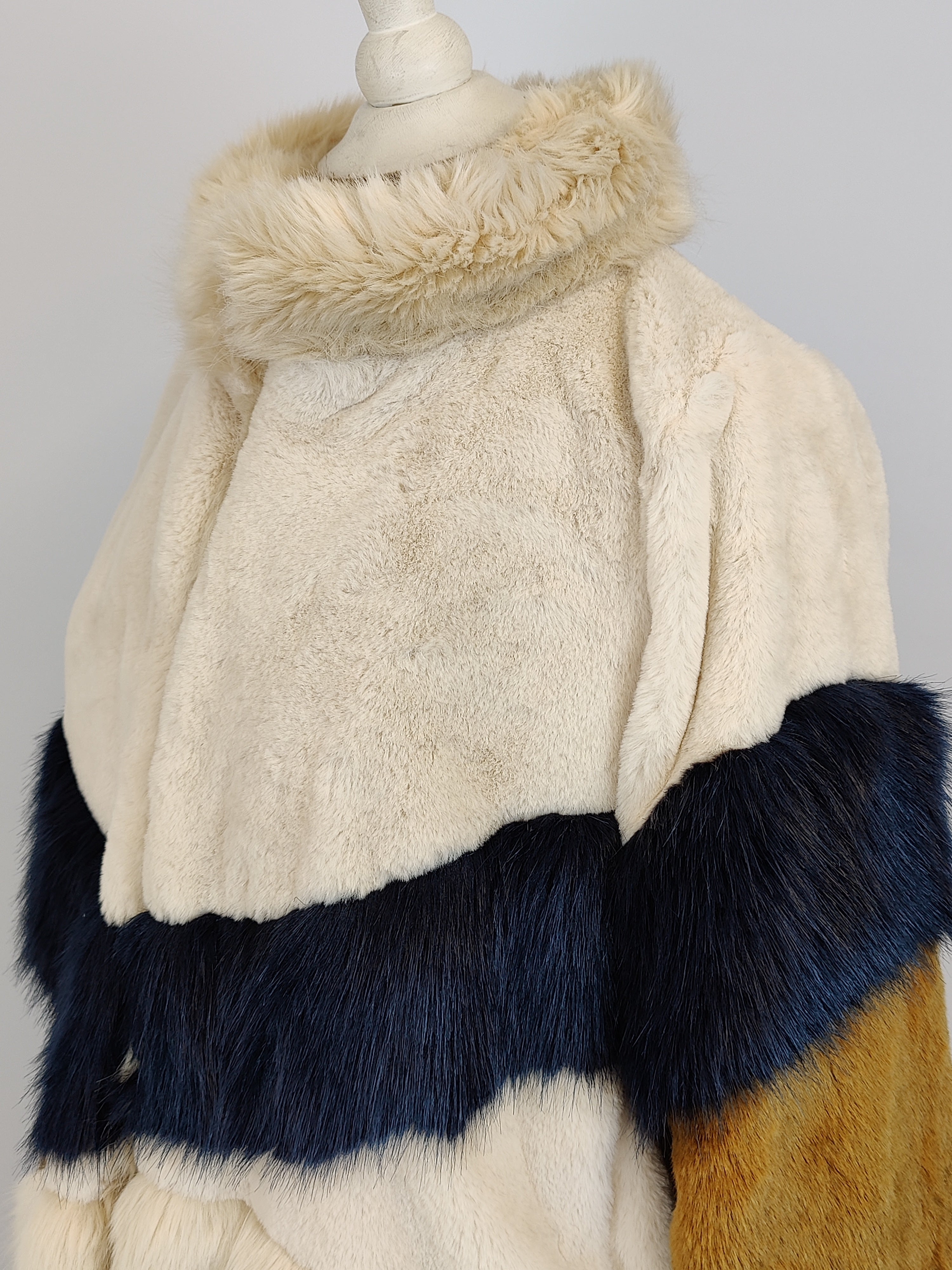 Zara Navy Brown and Cream Contrast Faux Fur Jacket Simon Shop