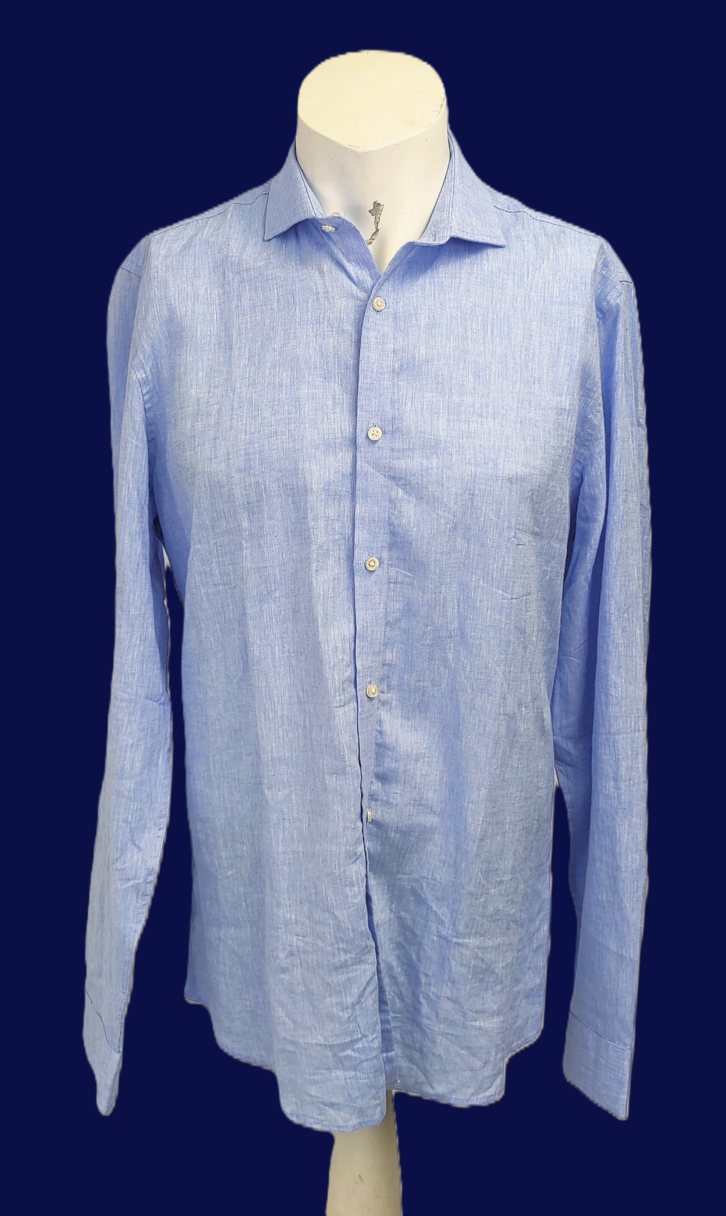 Fisk Of Oslo Men's Linen Blend Shirt- Light Blue