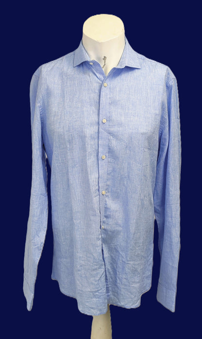 Fisk Of Oslo Men's Linen Blend Shirt- Light Blue