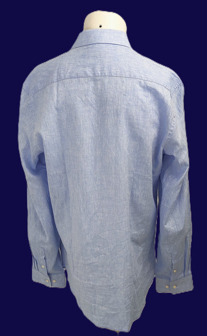 Fisk Of Oslo Men's Linen Blend Shirt- Light Blue