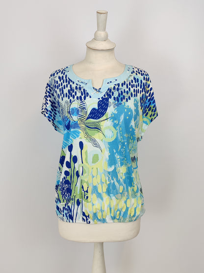 Kalisson Audrey Green and Blue Print Top