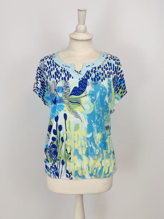 Kalisson Audrey Green and Blue Print Top