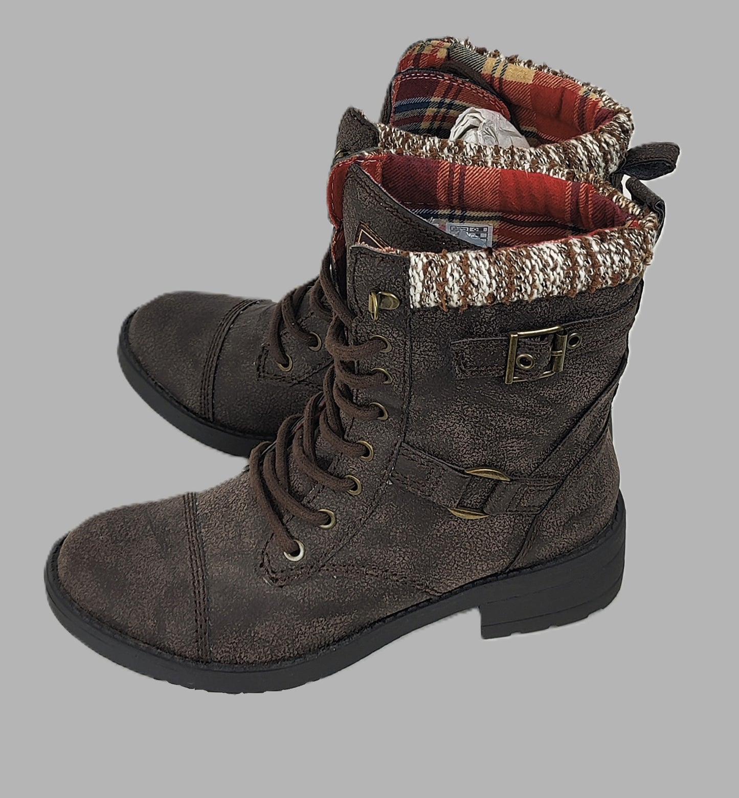 Rocket Dog "Thunder" Women's Casual Faux Leather Lace-up Boots- Dark Brown