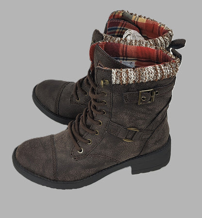 Rocket Dog "Thunder" Women's Casual Faux Leather Lace-up Boots- Dark Brown