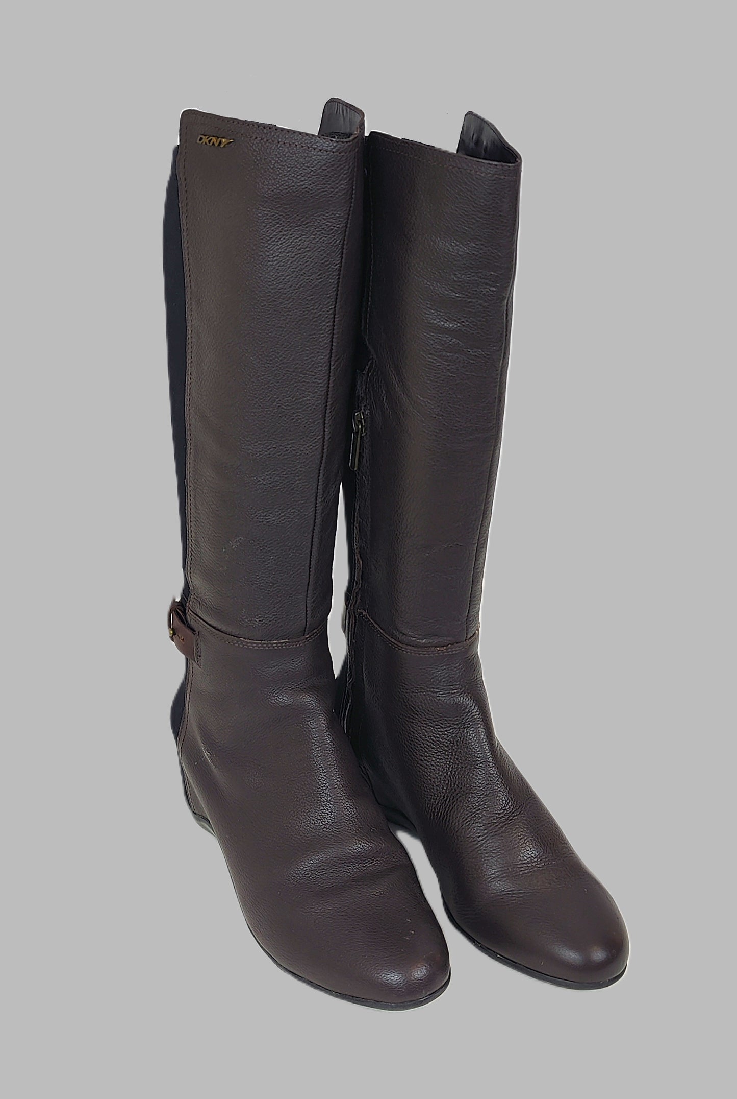 DKNY Polyana Leather/Stretch Knee High Boots - Brown