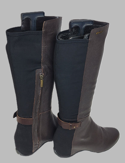 DKNY Polyana Leather/Stretch Knee High Boots - Brown