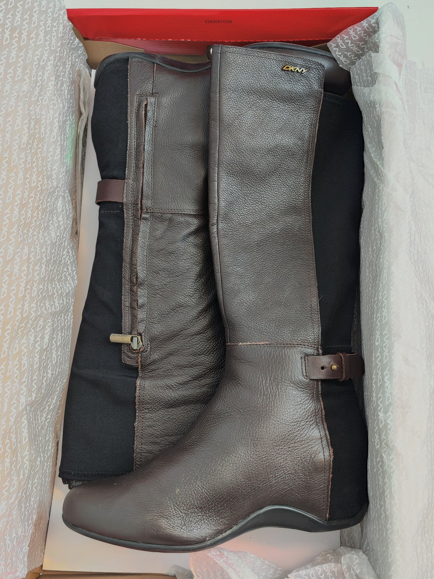 DKNY Polyana Leather/Stretch Knee High Boots - Brown
