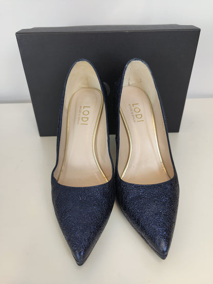 Lodi Leather Navy Metallic Heels