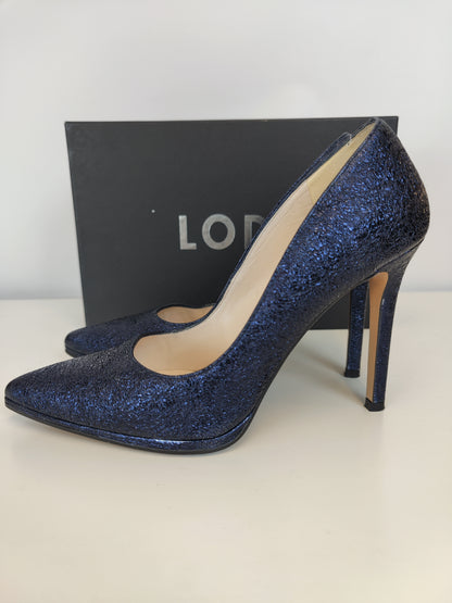 Lodi Leather Navy Metallic Heels