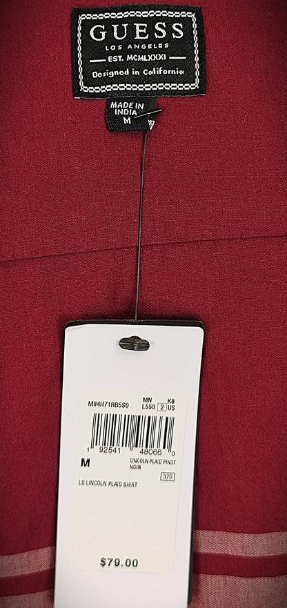Guess Lincoln Plaid Shirt- Light Burgundy, White