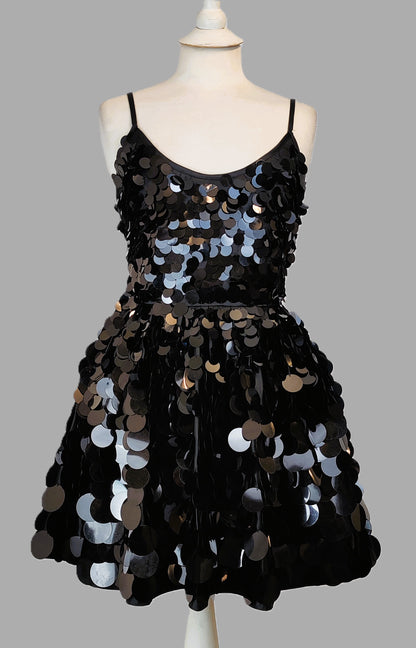 ASOS DESIGN Embellished Mini Corset Prom with Oversized Disc Sequin-Black