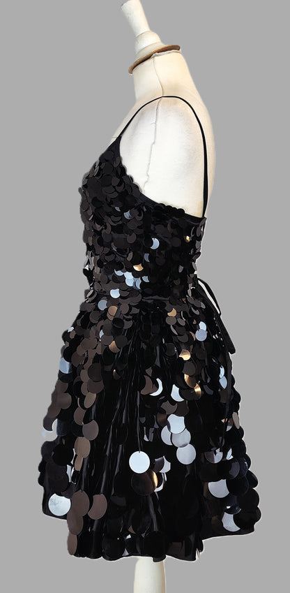 ASOS DESIGN Embellished Mini Corset Prom with Oversized Disc Sequin-Black