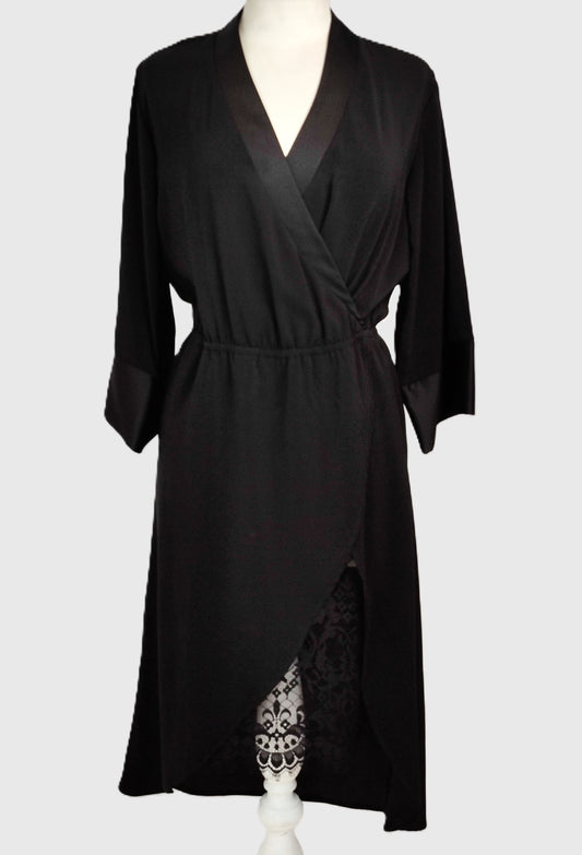 Vila Wrap Dress with Satin and Lace Details- Black