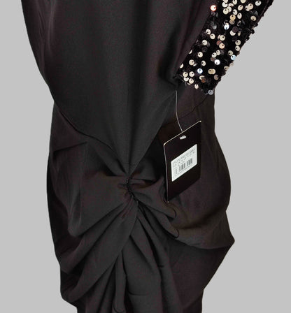 Marc Angelo High Neck Dress with Sequin Sleeves - Black