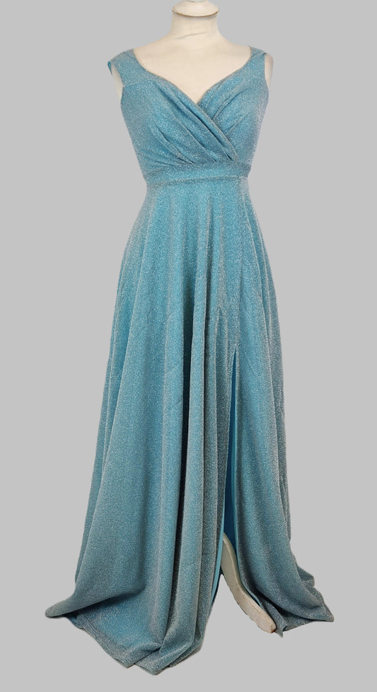 QUIZ Glitter Wrap Maxi Dress - Sky Blue