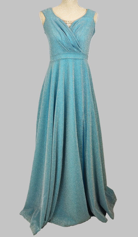 QUIZ Glitter Wrap Maxi Dress - Sky Blue