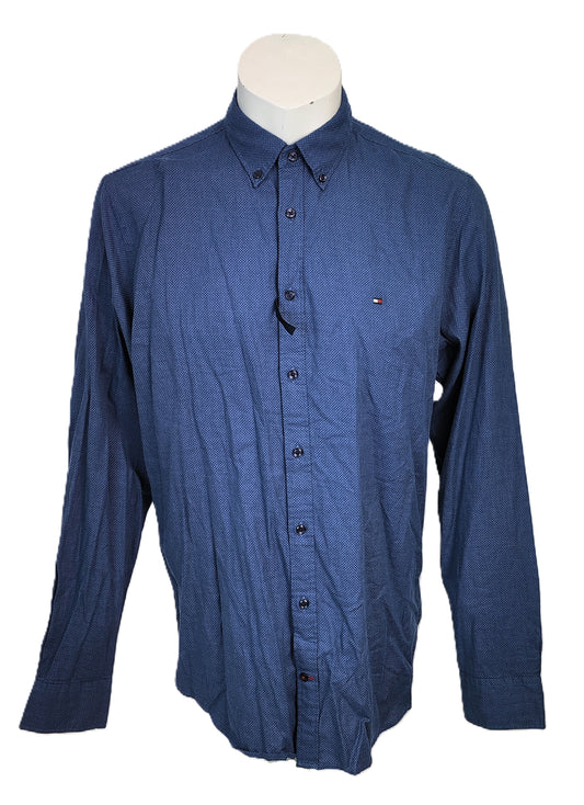 Tommy Hilfiger Men's New York Fit Shirt-Blue with Navy Dots
