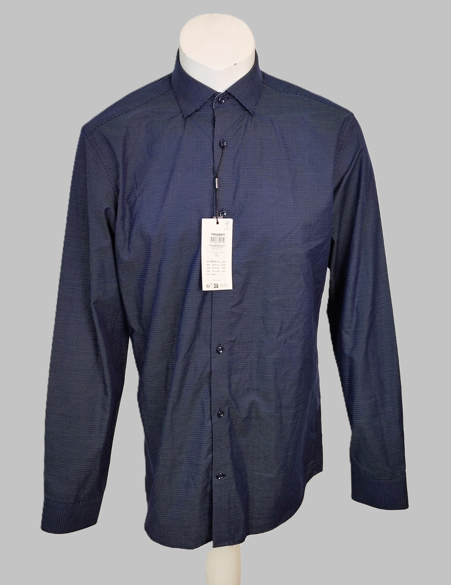 Jack&Jones Slim Fit Button-Up Long Sleeve Shirt-Navy