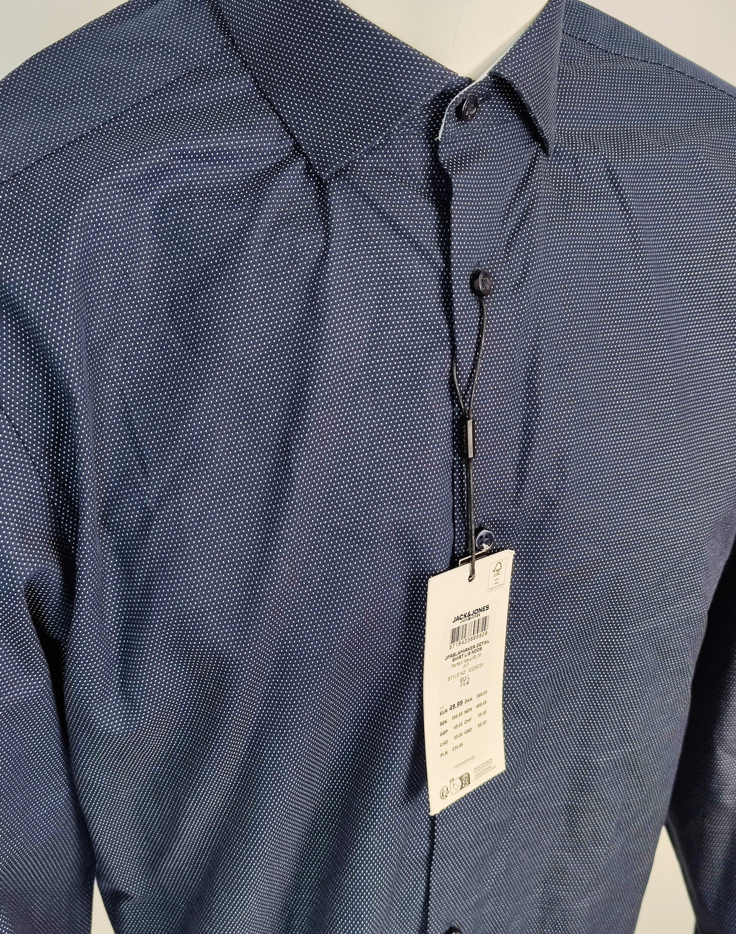 Jack&Jones Slim Fit Button-Up Long Sleeve Shirt-Navy