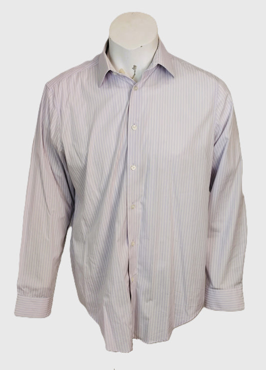 Calvin Klein Long Sleeve Slim Fit Striped Formal Shirt- White/Lilac and Blue Stripe