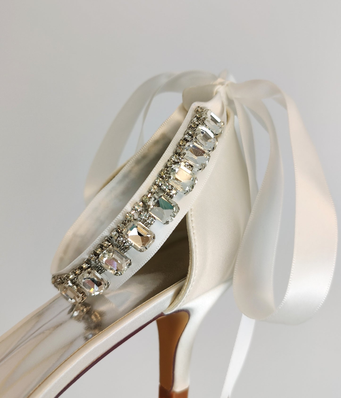 Azazie Crystal Satin Ribbon Pumps - Ivory