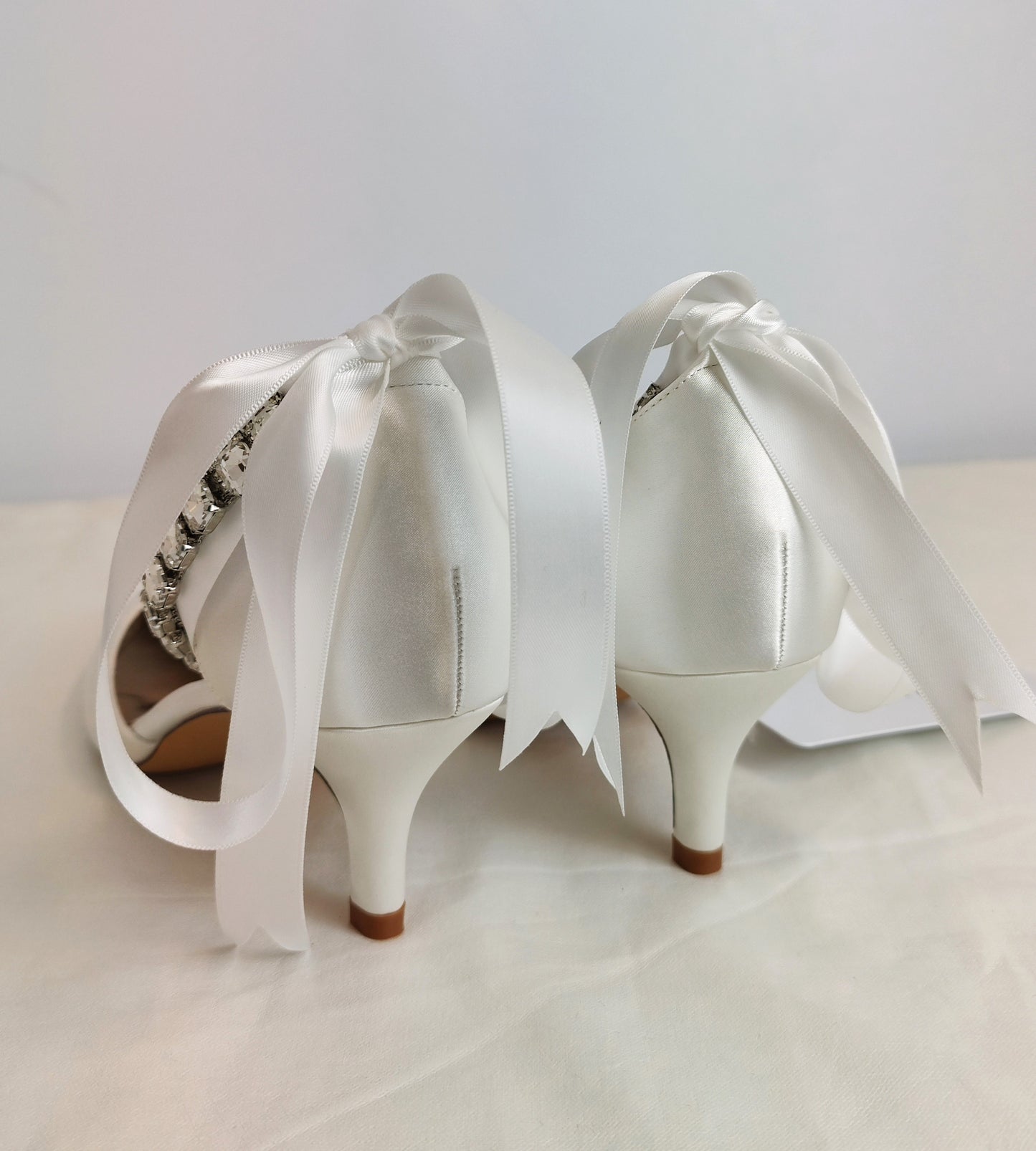 Azazie Crystal Satin Ribbon Pumps - Ivory