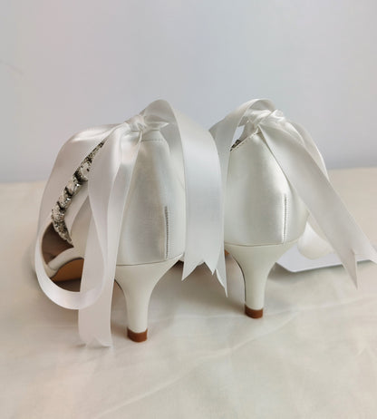 Azazie Crystal Satin Ribbon Pumps - Ivory