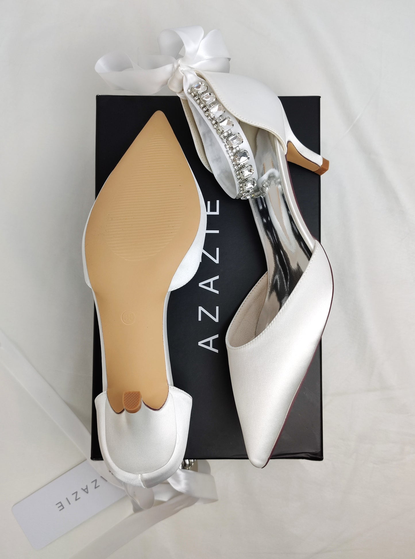 Azazie Crystal Satin Ribbon Pumps - Ivory