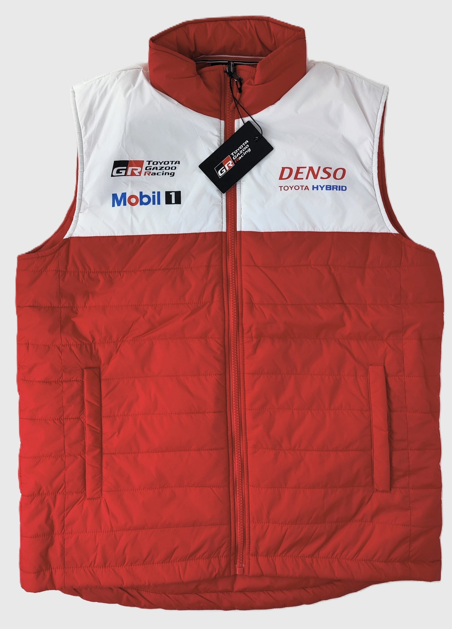 Toyota Gazoo Densoo Mobile 1 Toyota Hybrid Racing Puffer Gilet- White/Red