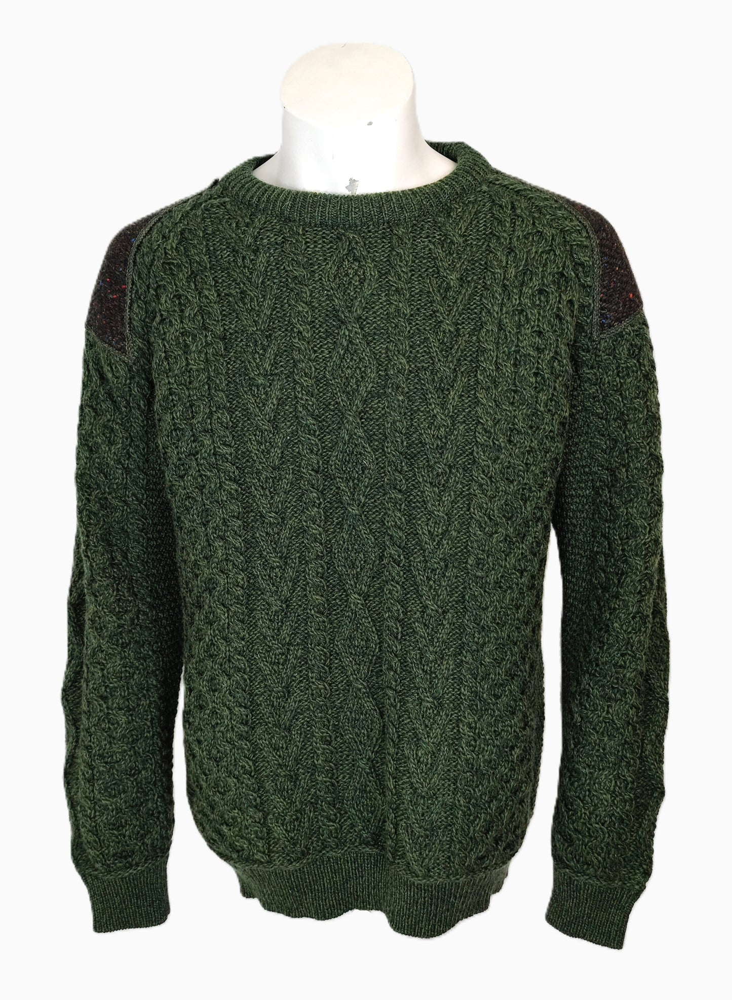 Aran Crafts Crew Neck Tweed Sweater-Army Green