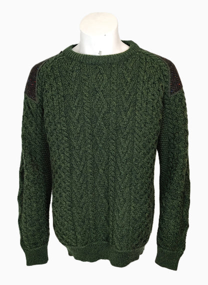 Aran Crafts Crew Neck Tweed Sweater-Army Green