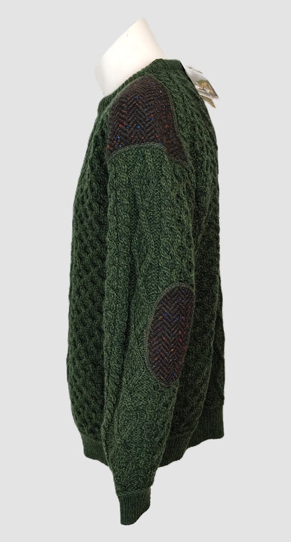 Aran Crafts Crew Neck Tweed Sweater-Army Green