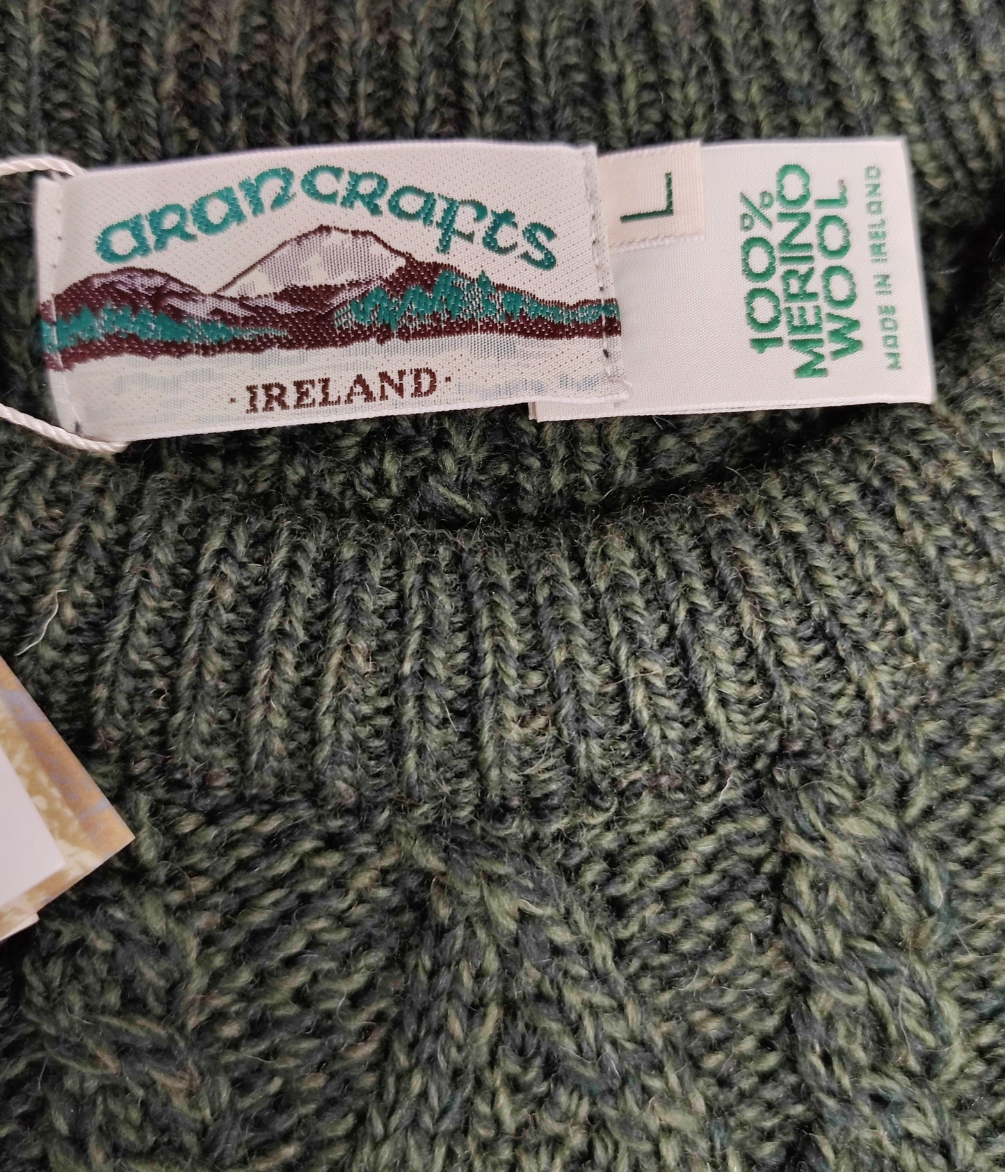 Aran Crafts Crew Neck Tweed Sweater-Army Green