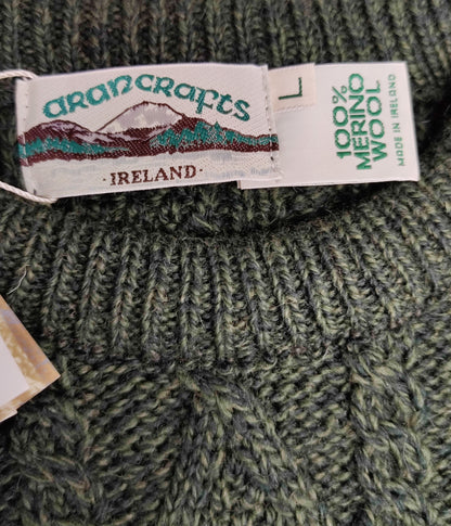 Aran Crafts Crew Neck Tweed Sweater-Army Green