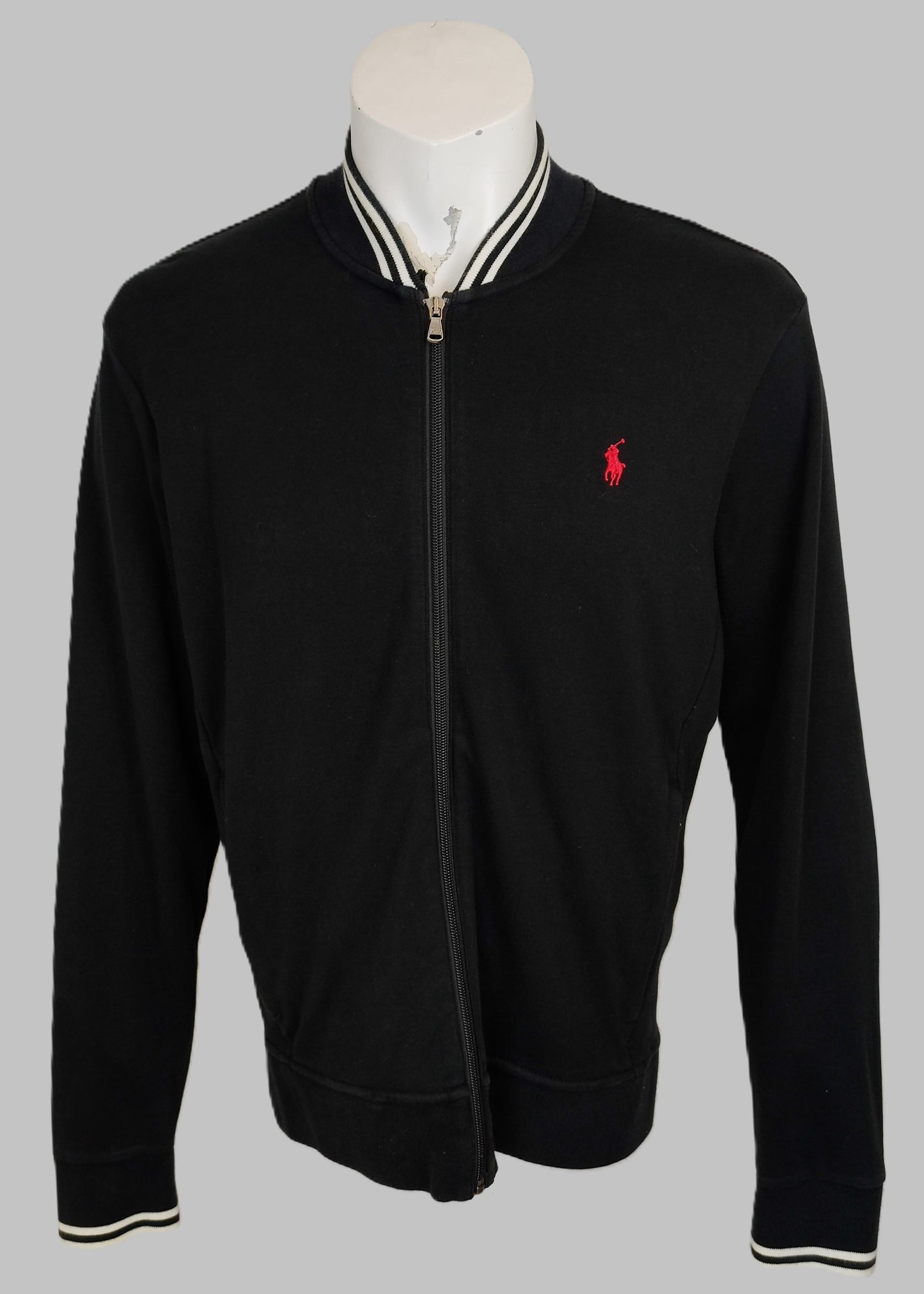 Polo Ralph Lauren Vintage Tipped Jersey Bomber Jacket-Black with White Trim