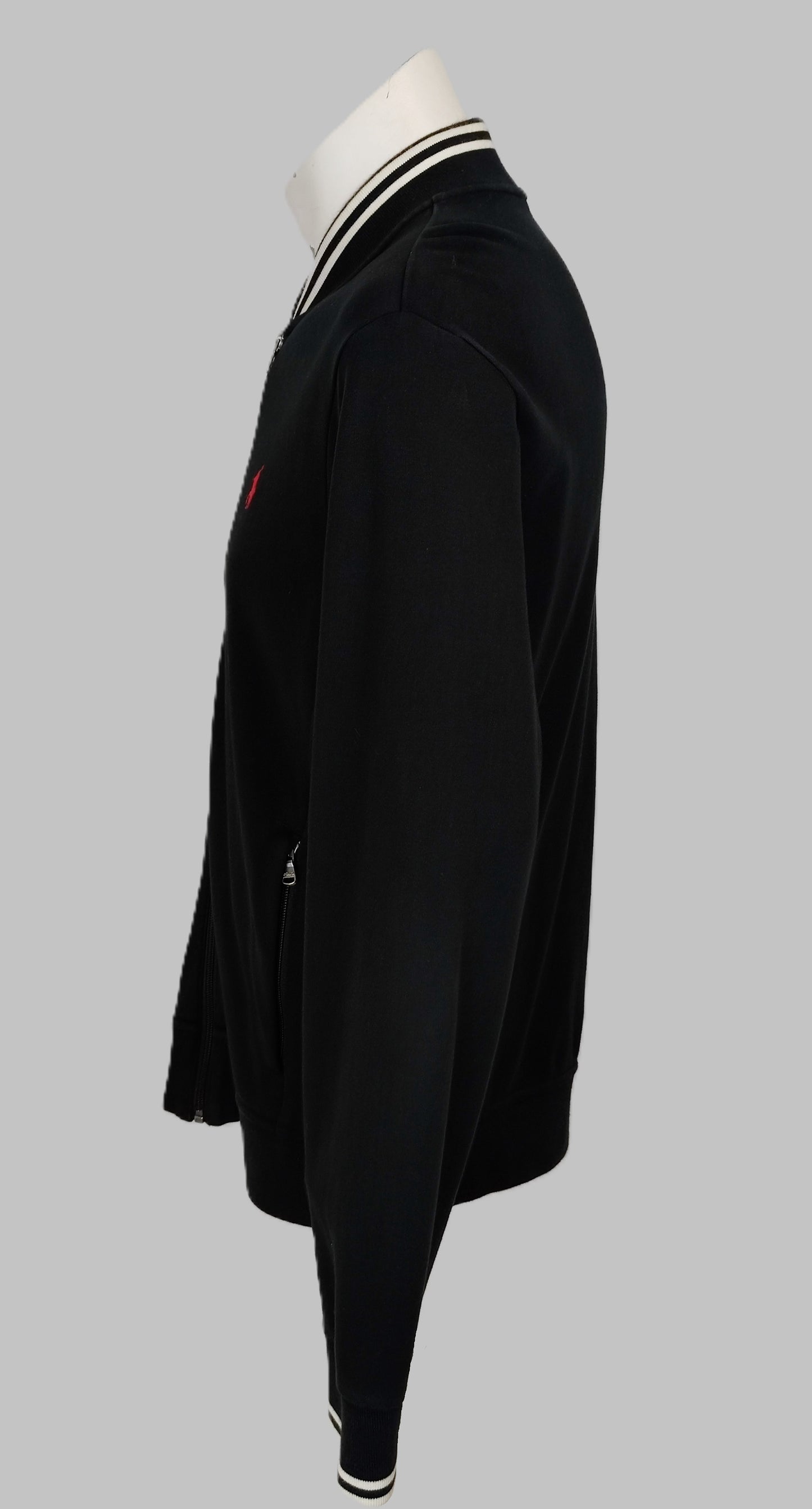 Polo Ralph Lauren Vintage Tipped Jersey Bomber Jacket-Black with White Trim
