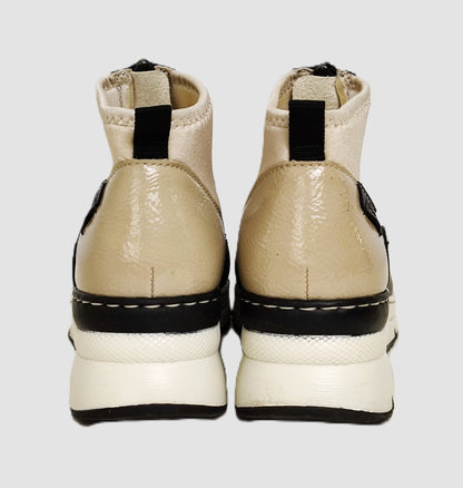 Rieker Wedge Ankle Boot-Cream & Black