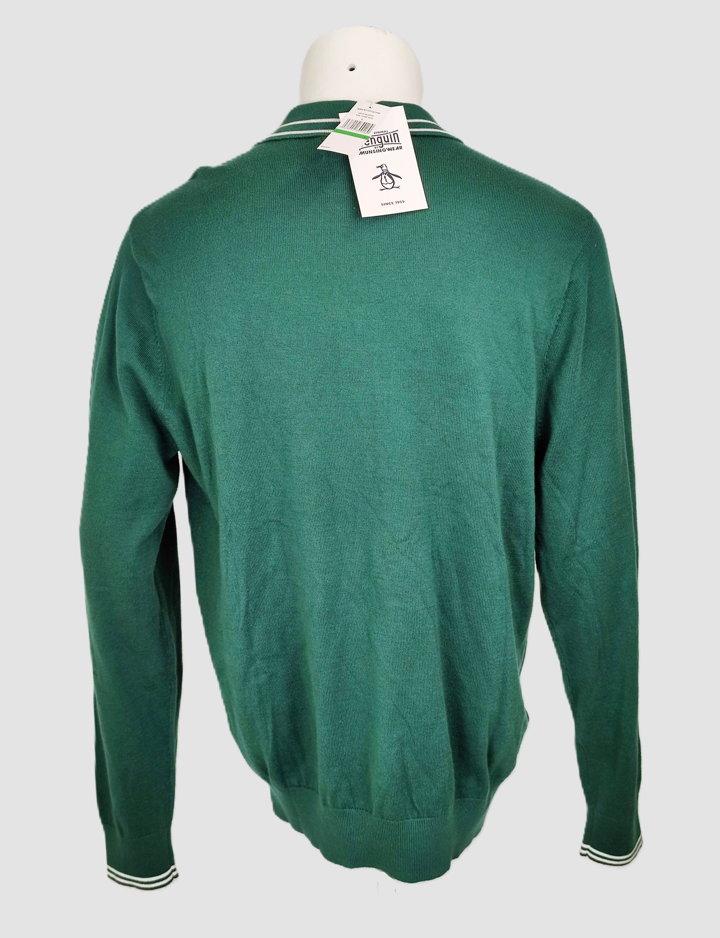 Original Penguin 1/4 Zip Long Sleeve Tipped  Polo Sweater-Green/White