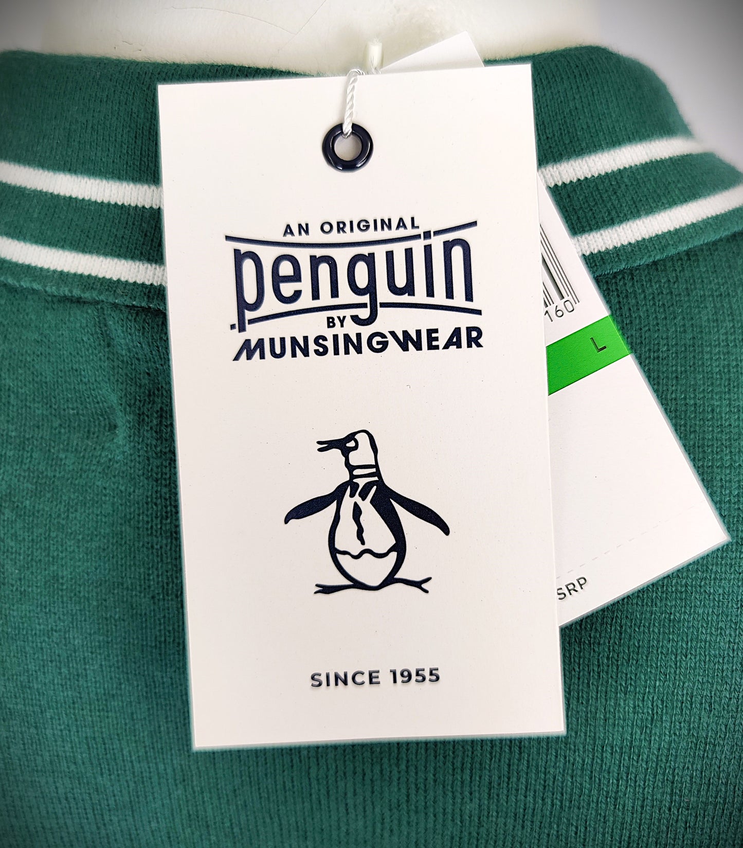 Original Penguin 1/4 Zip Long Sleeve Tipped  Polo Sweater-Green/White