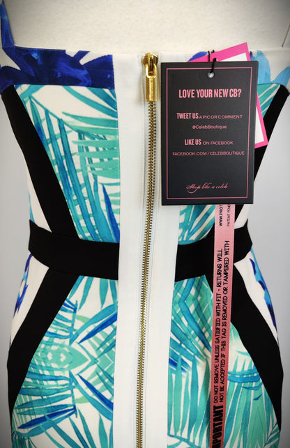 Celeb Boutique CB "Loretta" Dress- Blue Tropical Floral Print