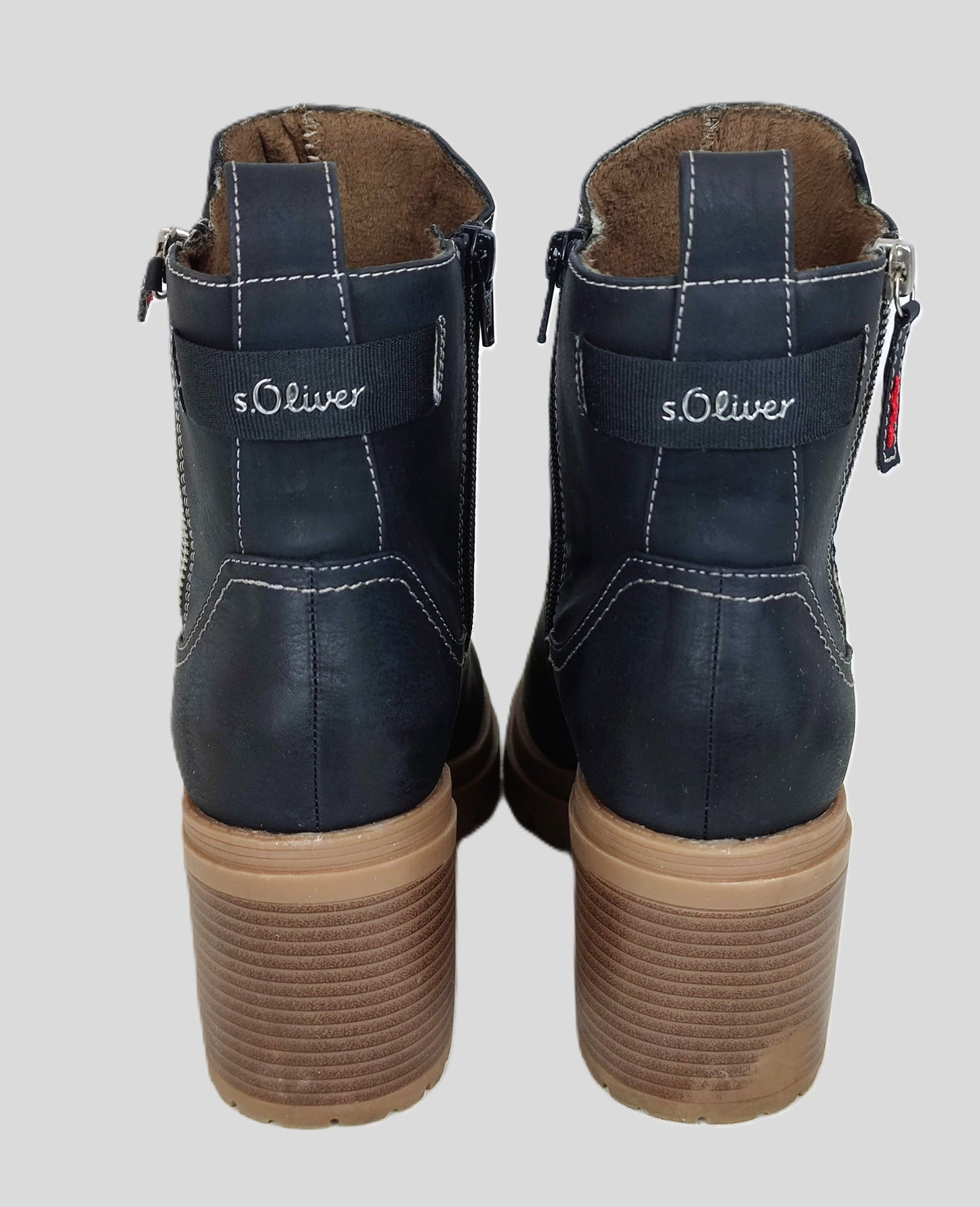 S Olive Women's Ankle Boot Chunky Sole-Navy and Tan