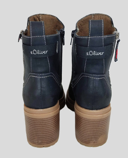 S Olive Women's Ankle Boot Chunky Sole-Navy and Tan