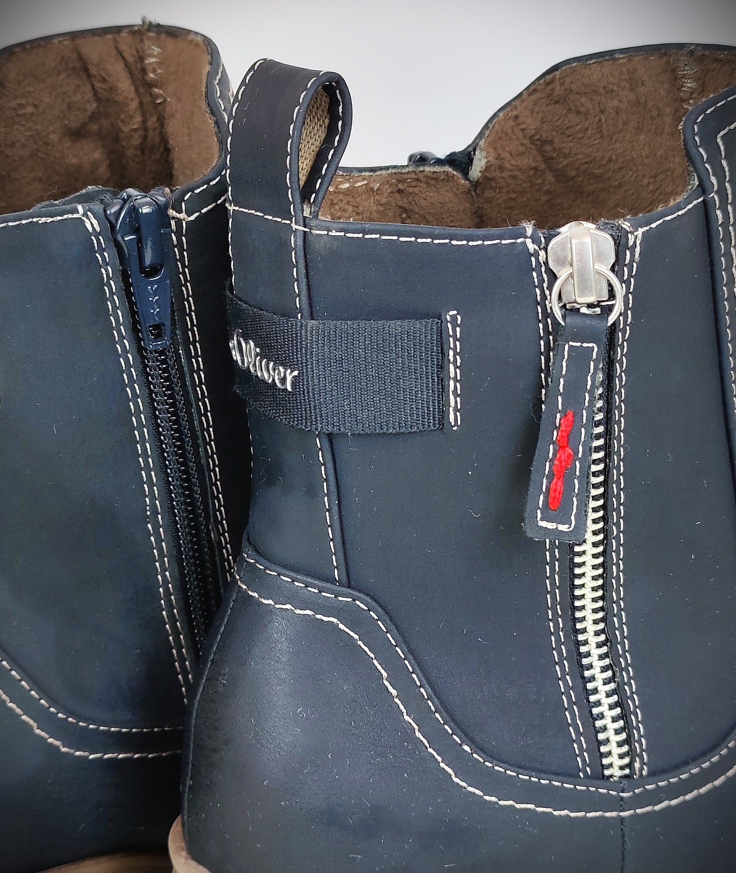 S Olive Women's Ankle Boot Chunky Sole-Navy and Tan