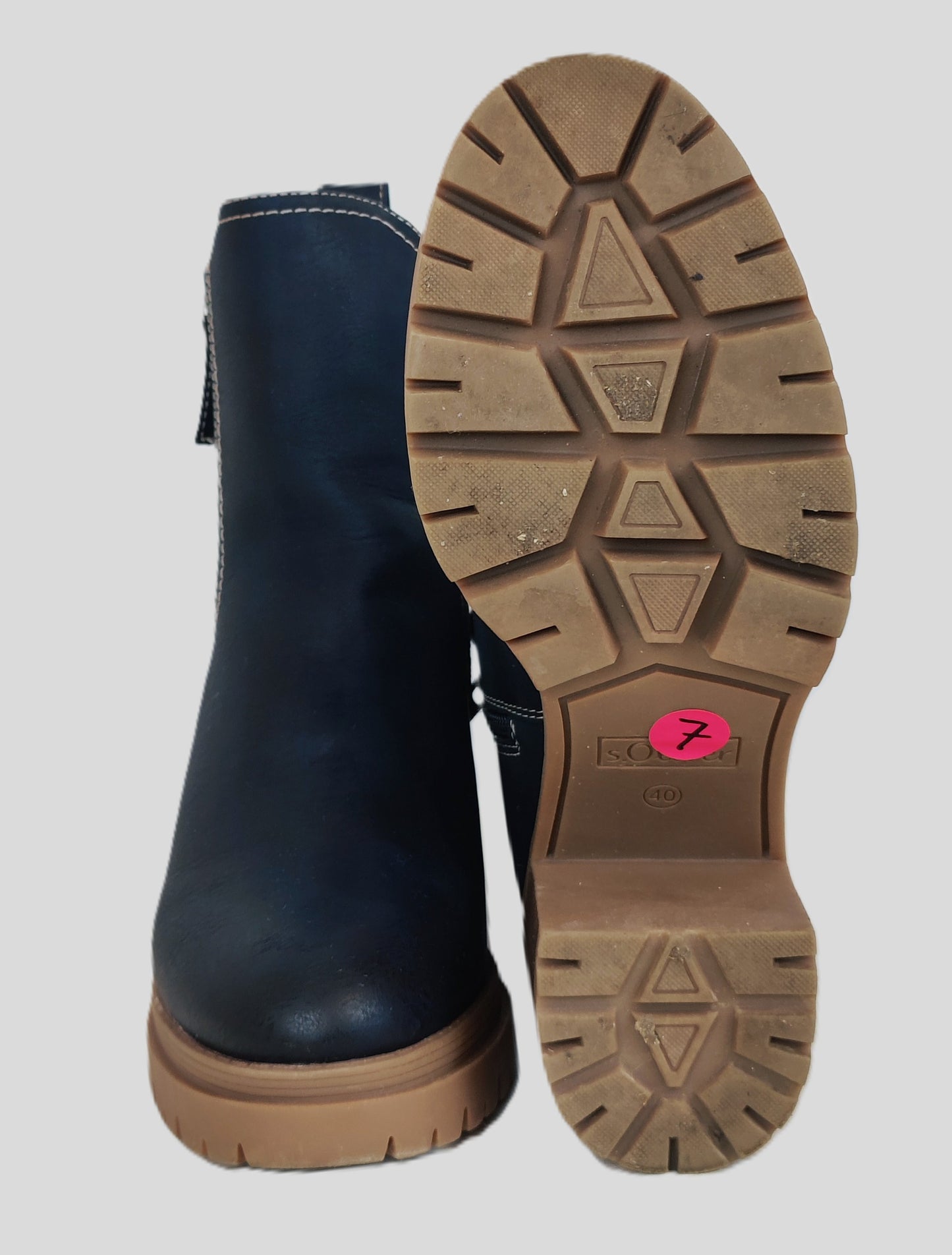 S Olive Women's Ankle Boot Chunky Sole-Navy and Tan